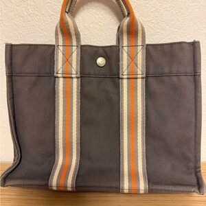 Hermes Gray Tote with Orange Stripes